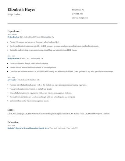 Design Teacher Resume