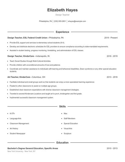Design Teacher Resume