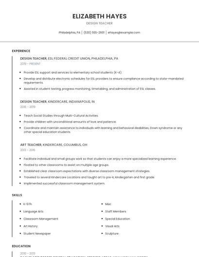 Design Teacher Resume