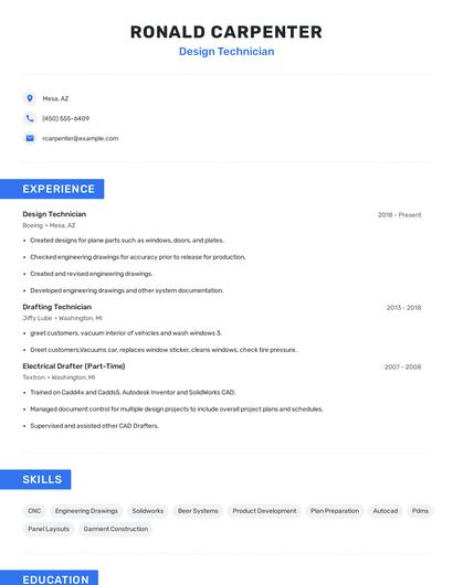 Design Technician Resume