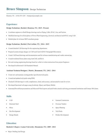 Design Technician Resume