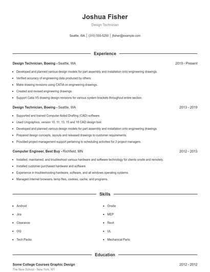 Design Technician Resume