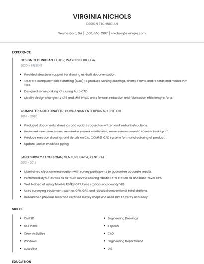 Design Technician Resume