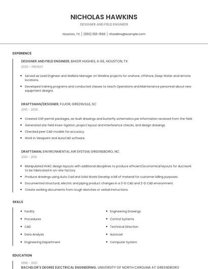 Designer And Field Engineer Resume