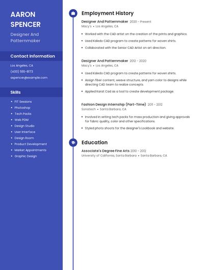 Designer And Patternmaker Resume