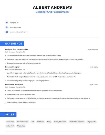 Designer And Patternmaker Resume