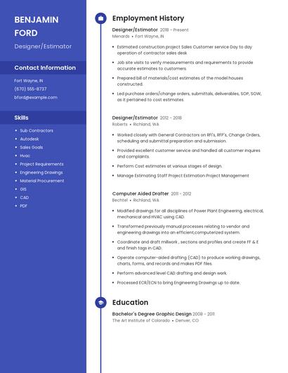 Designer/Estimator Resume