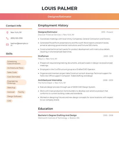 Designer/Estimator Resume