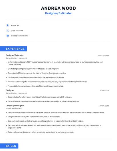Designer/Estimator Resume