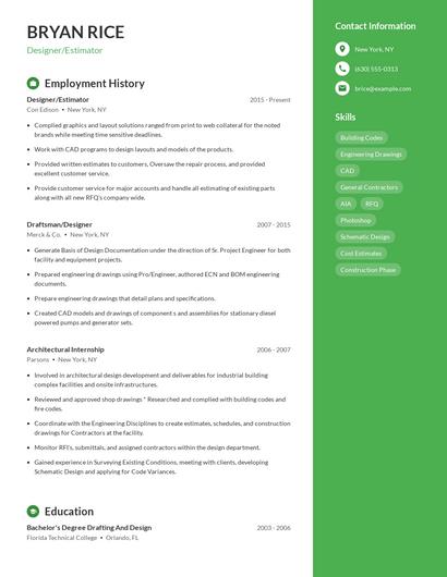 Designer/Estimator Resume
