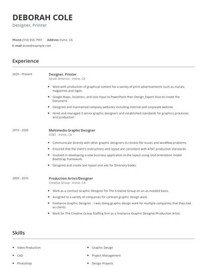 Designer, Printer Resume