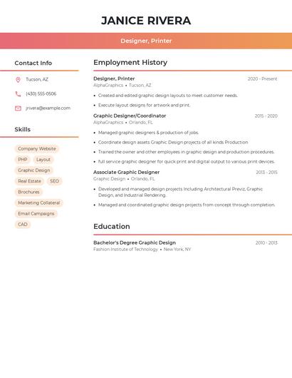 Designer, Printer Resume