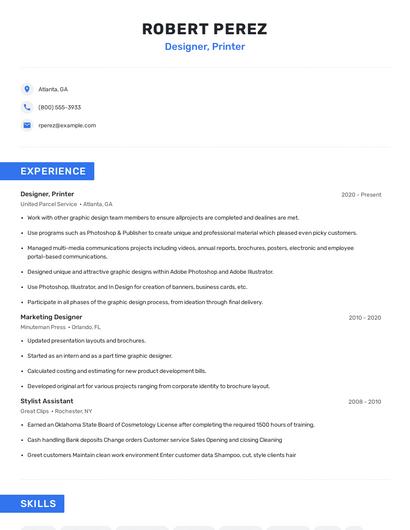 Designer, Printer Resume