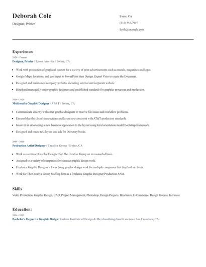 Designer, Printer Resume