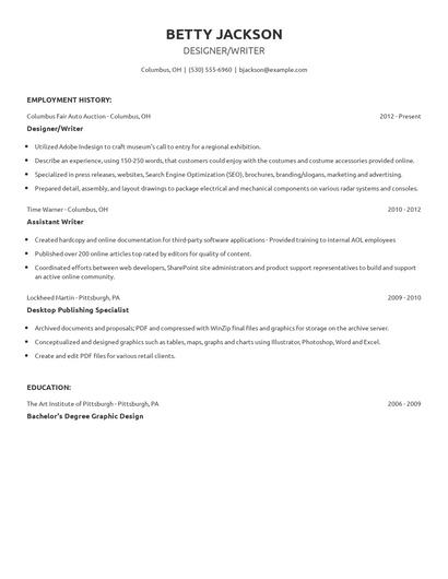 Designer/Writer Resume