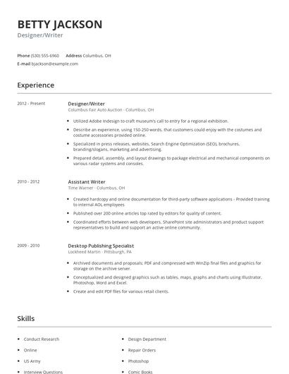 Designer/Writer Resume