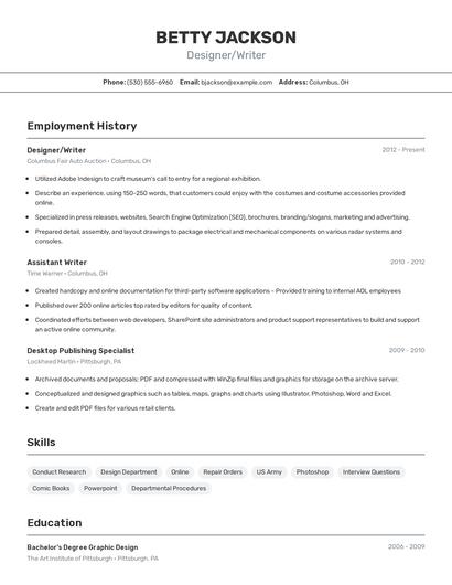 Designer/Writer Resume