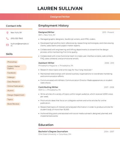 Designer/Writer Resume