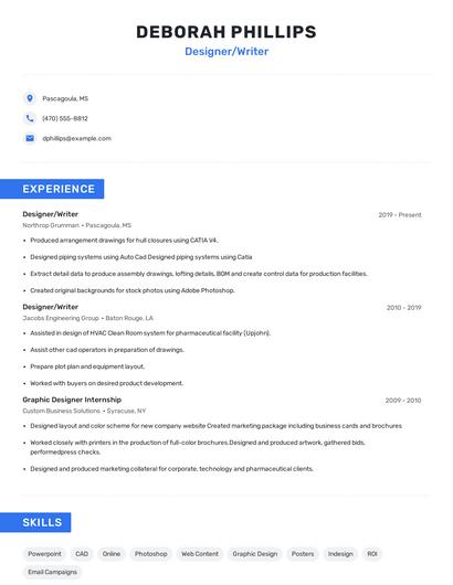 Designer/Writer Resume