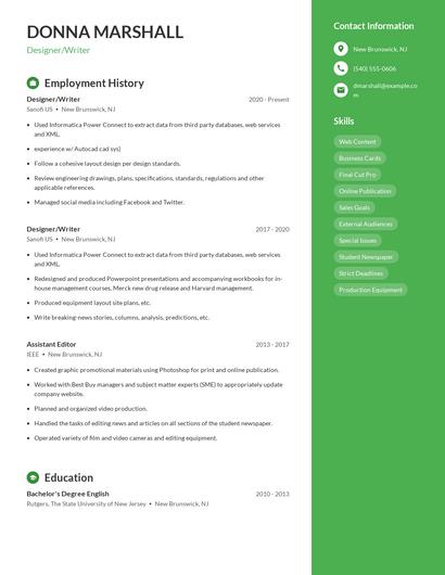 Designer/Writer Resume