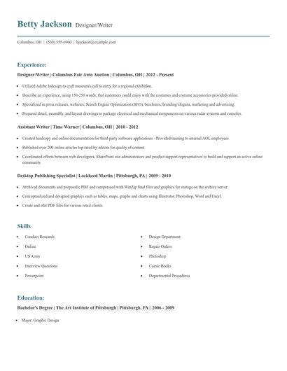 Designer/Writer Resume