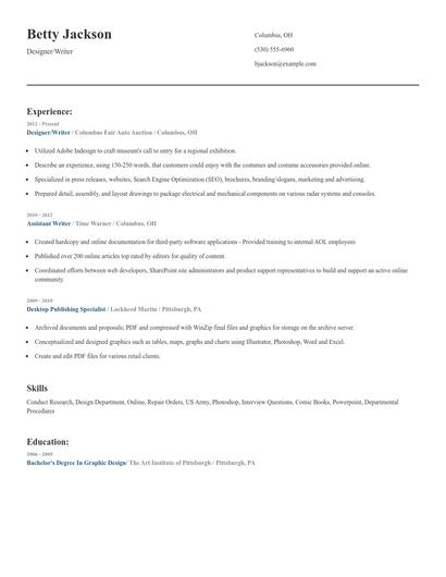 Designer/Writer Resume