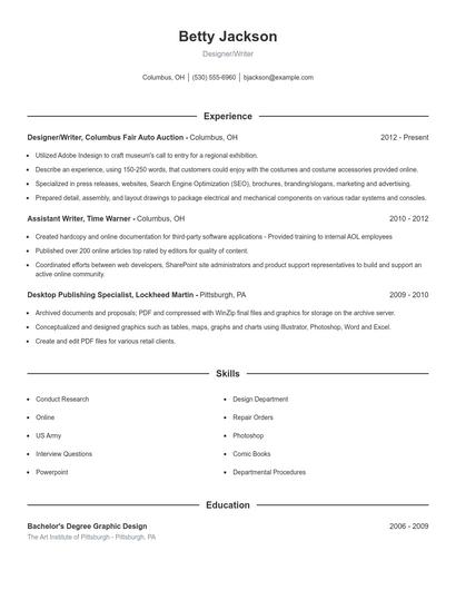 Designer/Writer Resume