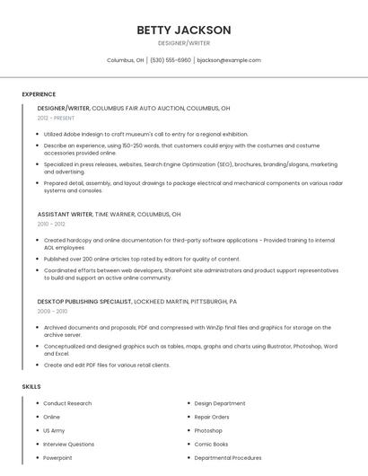 Designer/Writer Resume
