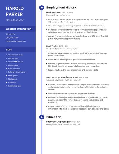 Desk Assistant Resume