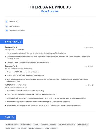Desk Assistant Resume