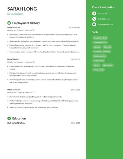 Desk Assistant Resume