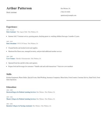 Desk Assistant Resume