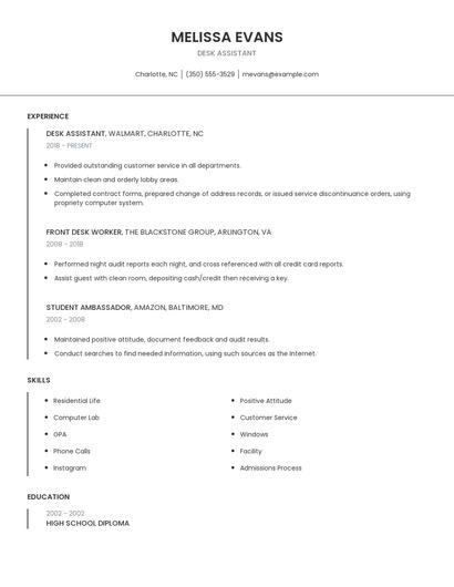 Desk Assistant Resume