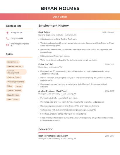 Desk Editor Resume