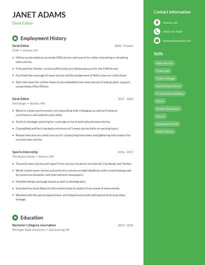 Desk Editor Resume