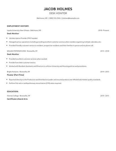 Desk Monitor Resume