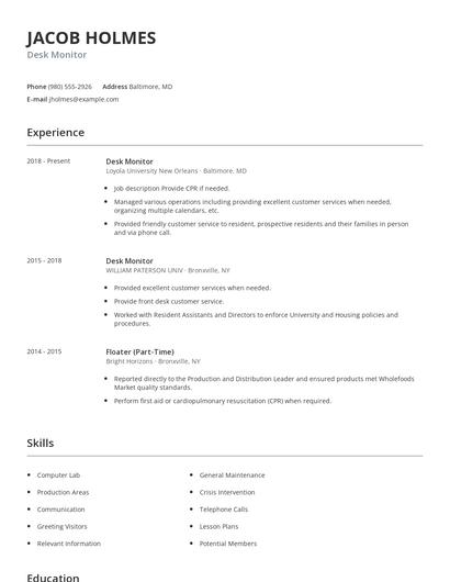Desk Monitor Resume