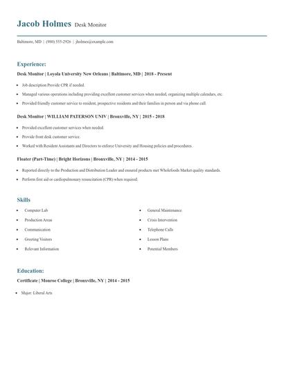 Desk Monitor Resume
