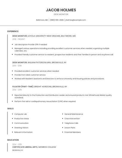 Desk Monitor Resume