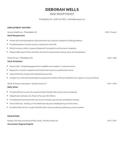Desk Receptionist Resume