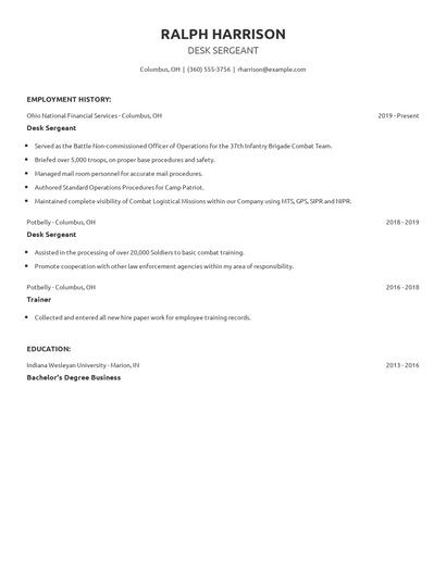 Desk Sergeant Resume