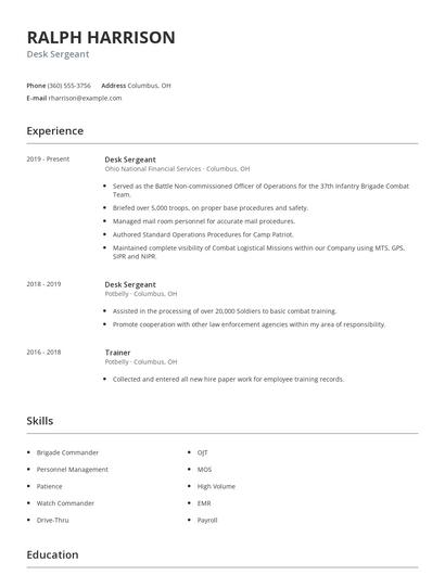 Desk Sergeant Resume