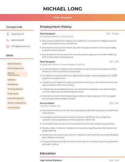 Desk Sergeant Resume