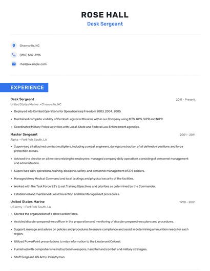 Desk Sergeant Resume