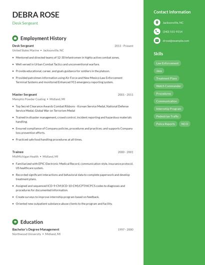 Desk Sergeant Resume