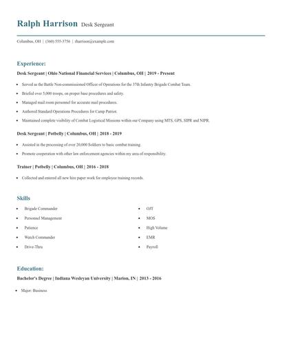 Desk Sergeant Resume