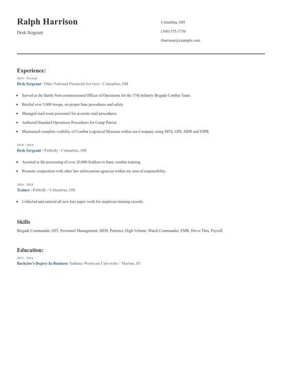 Desk Sergeant Resume