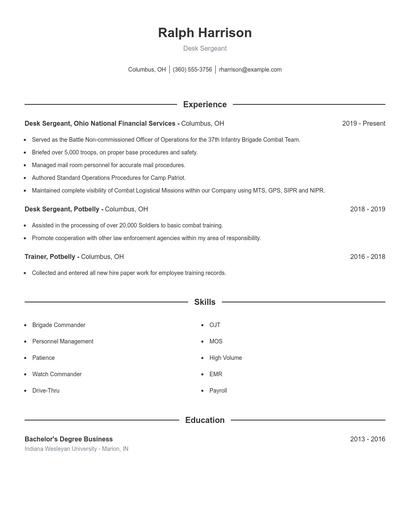 Desk Sergeant Resume
