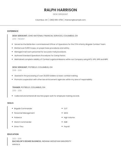 Desk Sergeant Resume