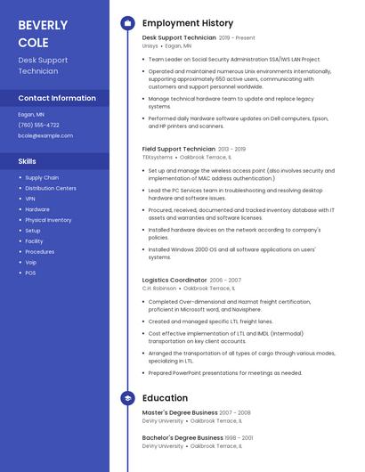 Desk Support Technician Resume